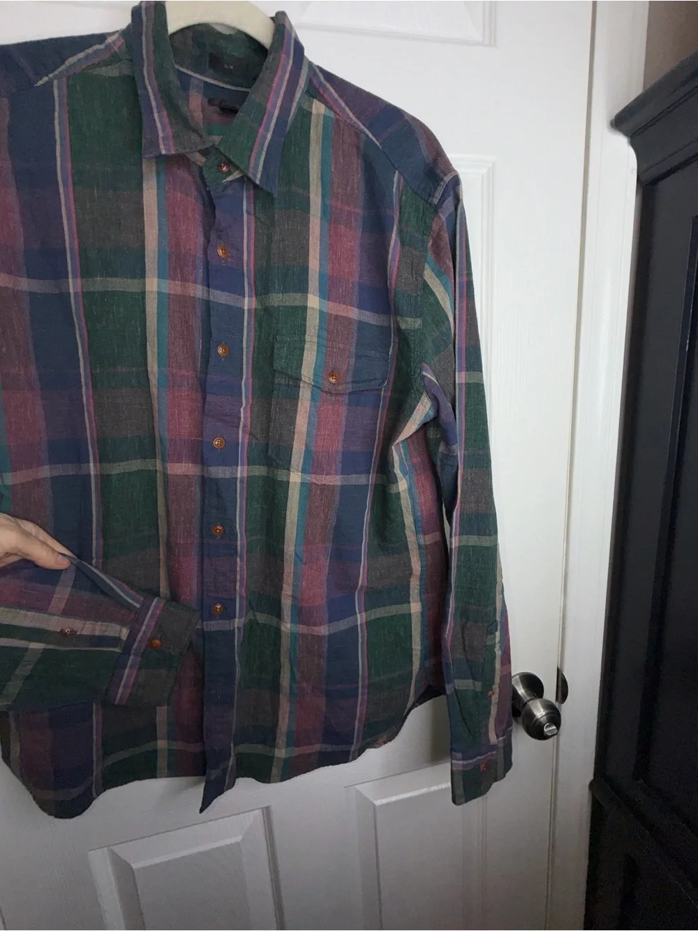 J.Crew Mens Large Long Sleeve Button Up Shirt Slim Fit L Plaid Cotton Casual